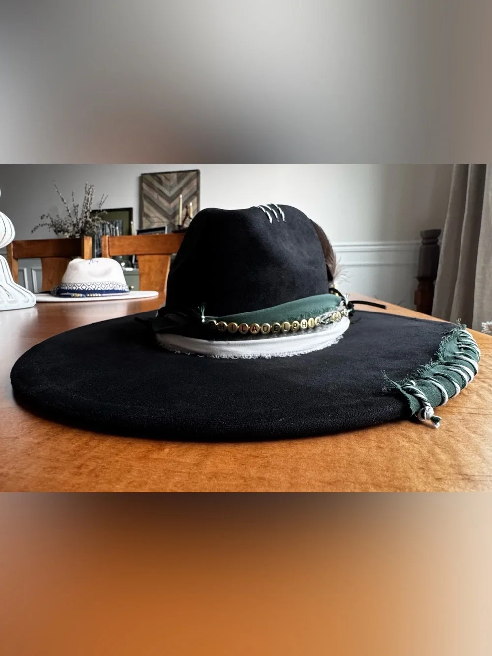 Hand Crafted Philadelphia Eagles Embellished Wide-Brim Vegan Suede Festival Hat
